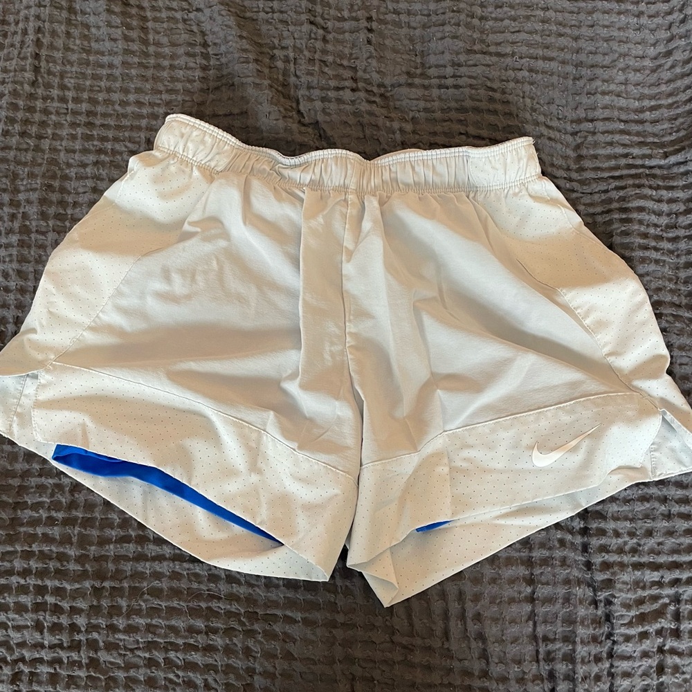 White Nike Shorte w/ Blue Spandex